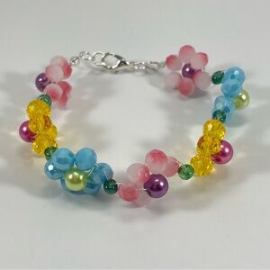 Artisan Handmade Crafted Glass Beaded Floral Boho Bracelet Statement Unique